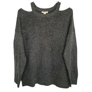 Forever 21 Large Gray Wool Blend Cold Shoulder Long Sleeve Scoop Neck Sweater